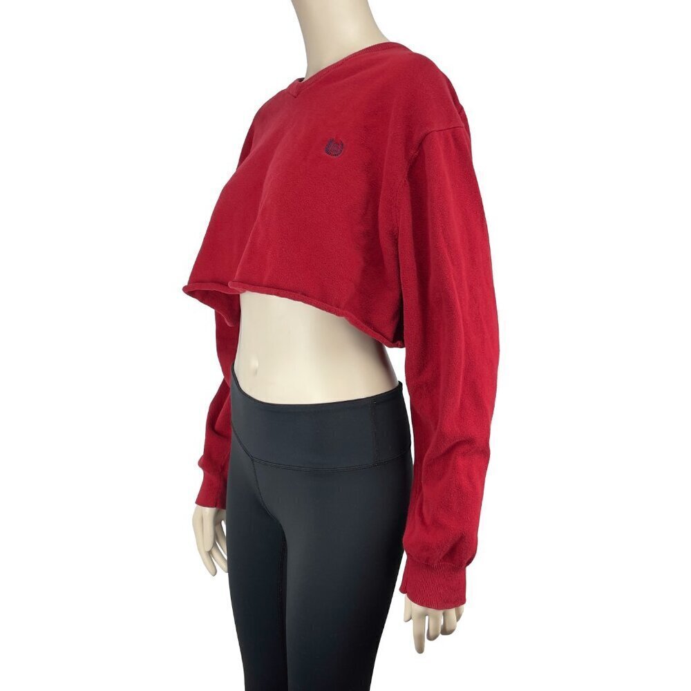CHAPS Preppy Cropped Red Athleisure V-neck‎ Sweater Pull sz S (mannequin)- XL